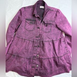 LOGO Lori Goldstein Dress Women's 6 Denim Cotton Blend Button Front Purple A0207